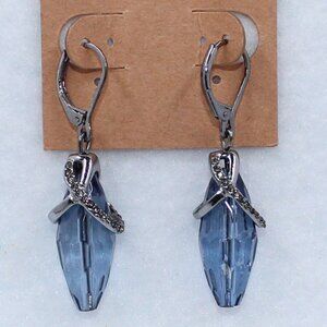 Pierced Dangle Earrings in Blue Glass with Silver Tone Accents or Hardware